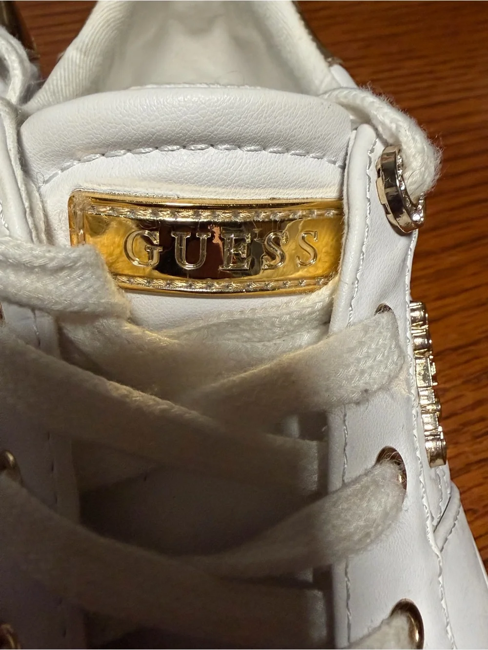 GUESS White Quilted Sneakers with Gold Hardware
